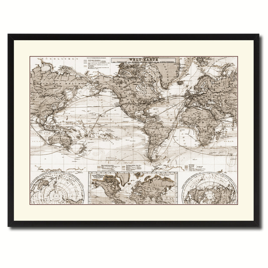 World Ocean Currents Vintage Sepia Map Canvas Print with Picture Frame Gifts  Wall Art Decoration Image 3