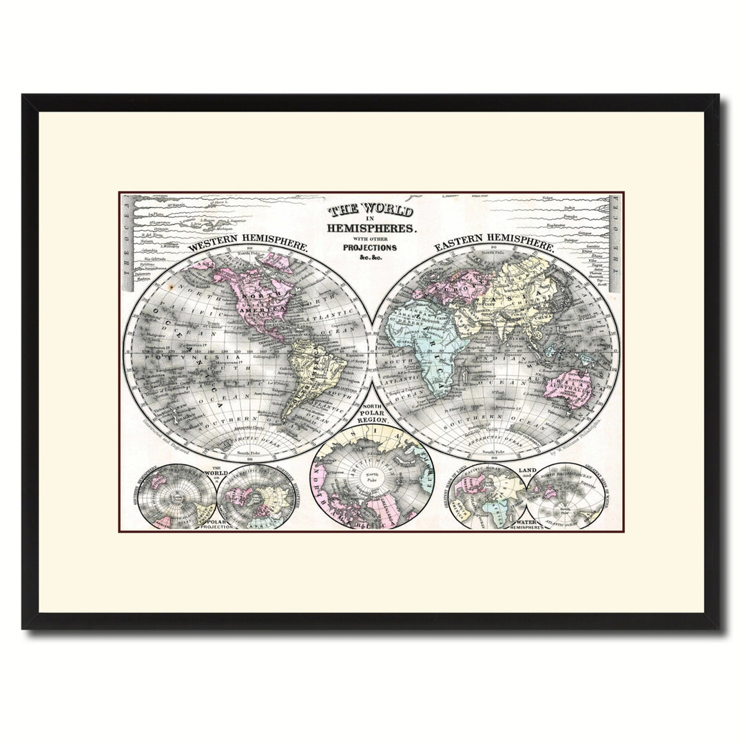 World Vintage Antique Map Canvas Print with Picture Frame  Wall Art Office Decoration Gift Ideas Image 1