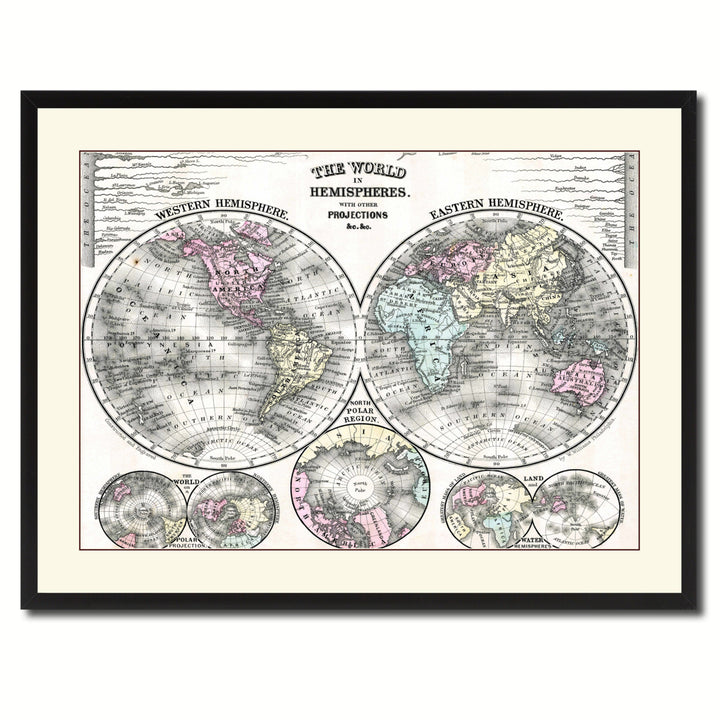 World Vintage Antique Map Canvas Print with Picture Frame  Wall Art Office Decoration Gift Ideas Image 3