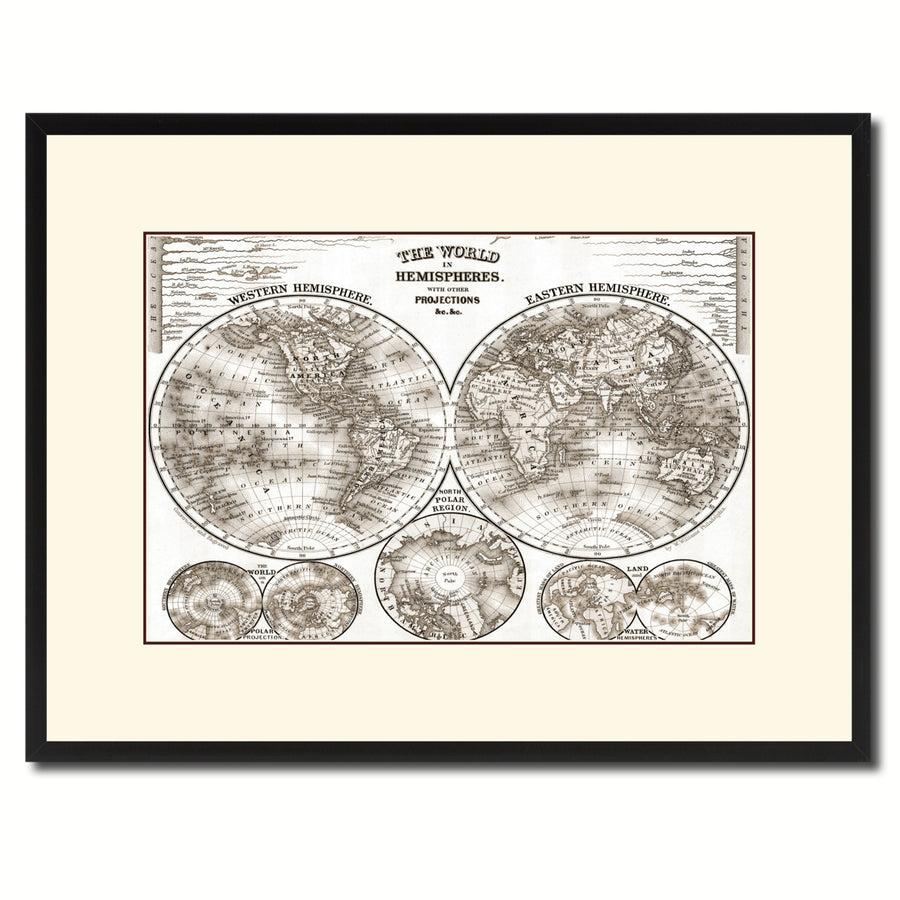 World Vintage Sepia Map Canvas Print with Picture Frame  Wall Art Office Decoration Gift Ideas Image 1