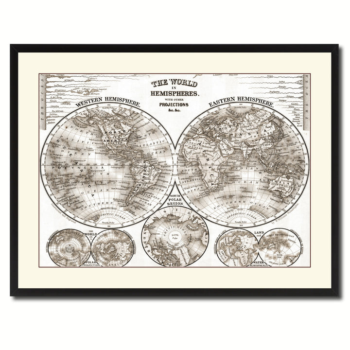 World Vintage Sepia Map Canvas Print with Picture Frame  Wall Art Office Decoration Gift Ideas Image 3