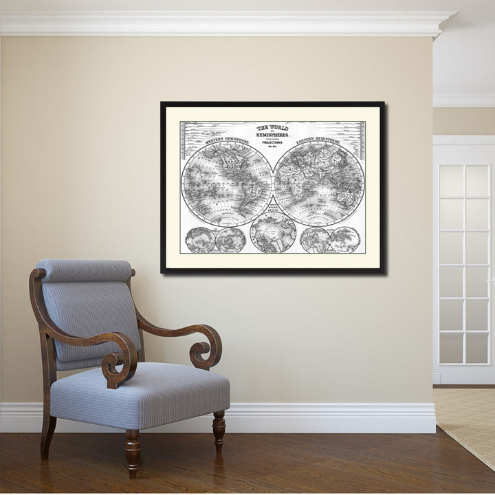 World Vintage BandW Map Canvas Print with Picture Frame  Wall Art Gift Ideas Image 2