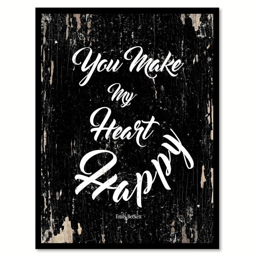 You Make My Heart Happy Saying Canvas Print with Picture Frame  Wall Art Gifts Image 1