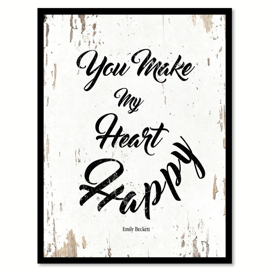 You Make My Heart Happy Saying Canvas Print with Picture Frame  Wall Art Gifts Image 1