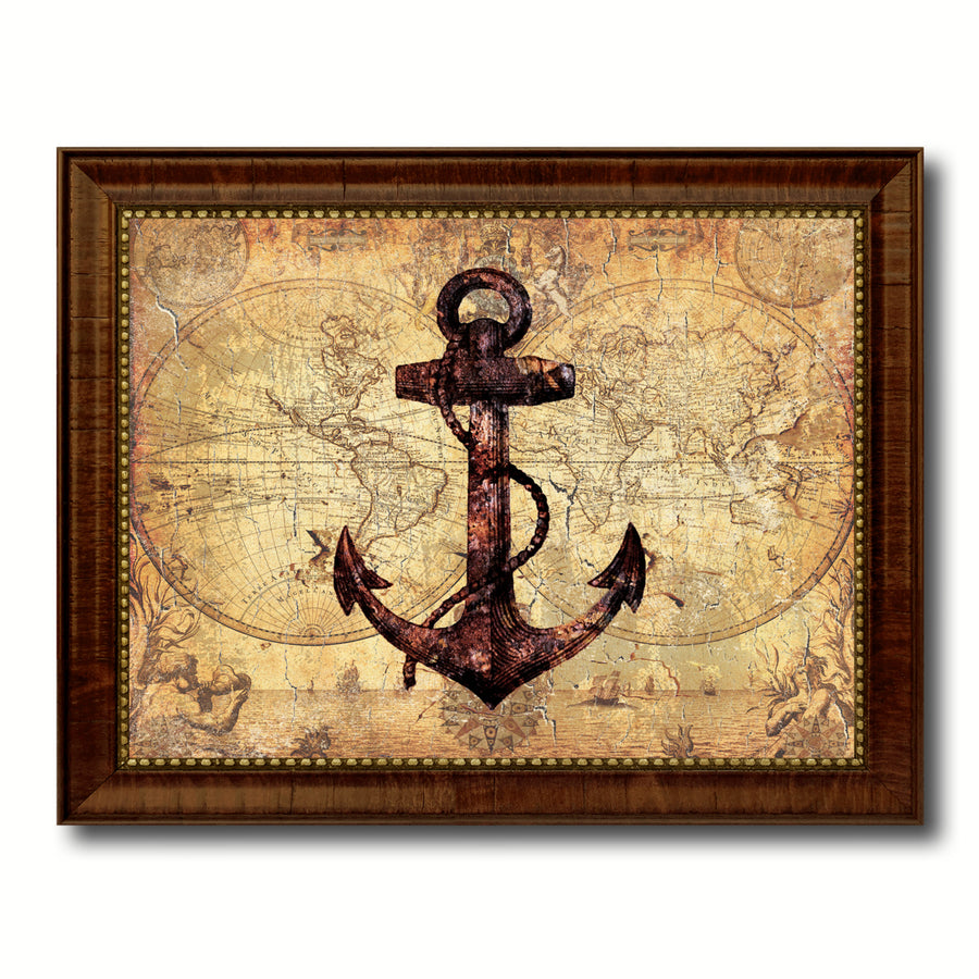 Anchor Vintage Nautical Old Map Canvas Print with Brown Frame  Wall Art Decoration Display Gift Ideas Image 1