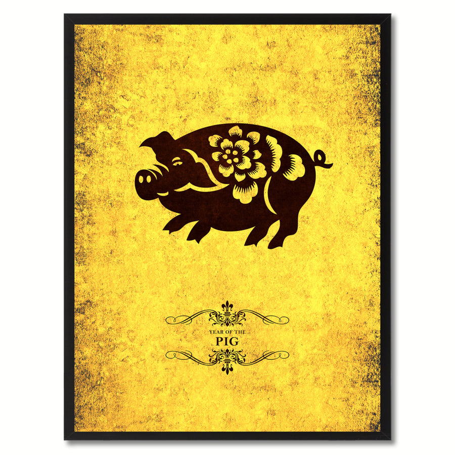 Pig Chinese Zodiac Canvas Print with Black Picture Frame  Wall Art Gift Image 1