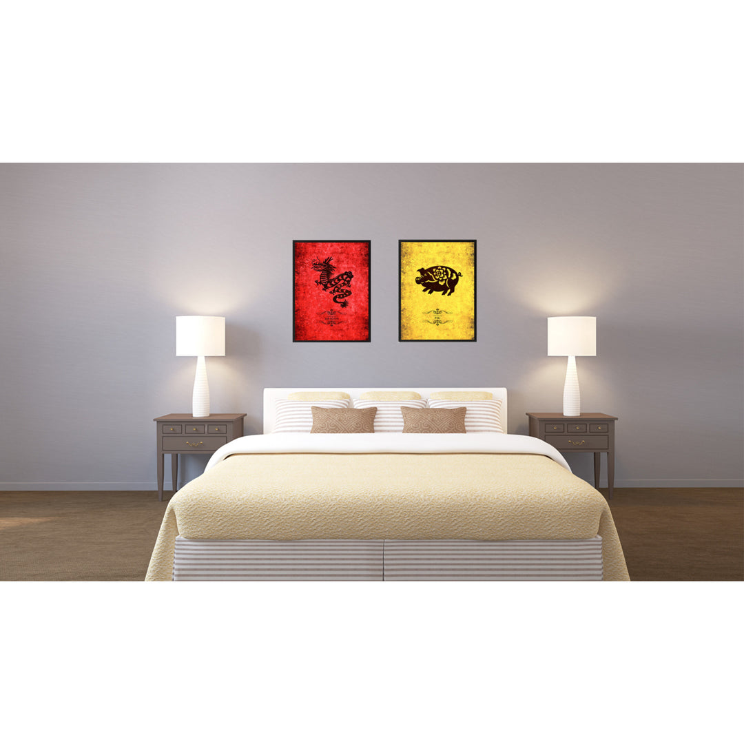 Pig Chinese Zodiac Canvas Print with Black Picture Frame  Wall Art Gift Image 2