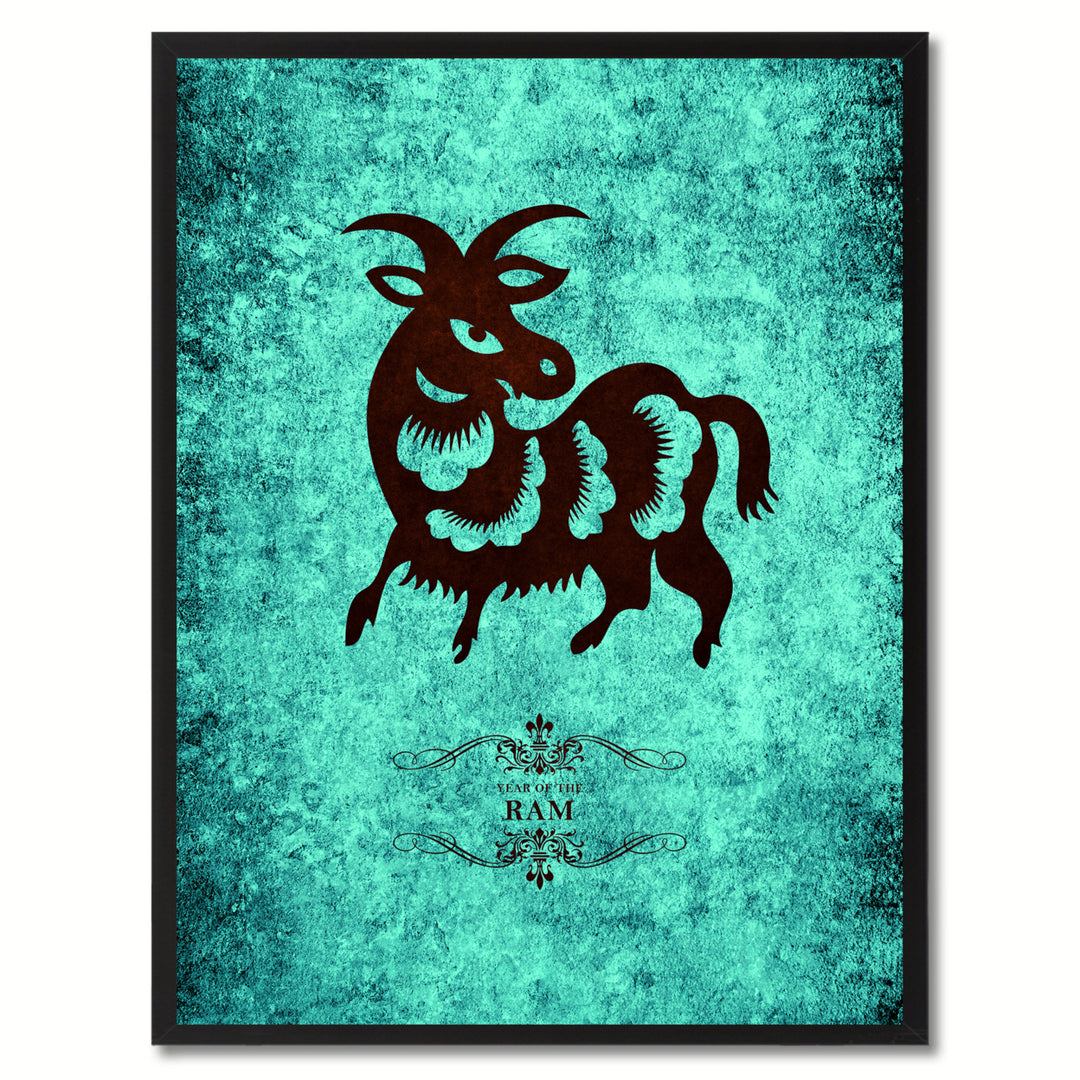 Ram Chinese Zodiac Canvas Print with Black Picture Frame  Wall Art Gift Image 1