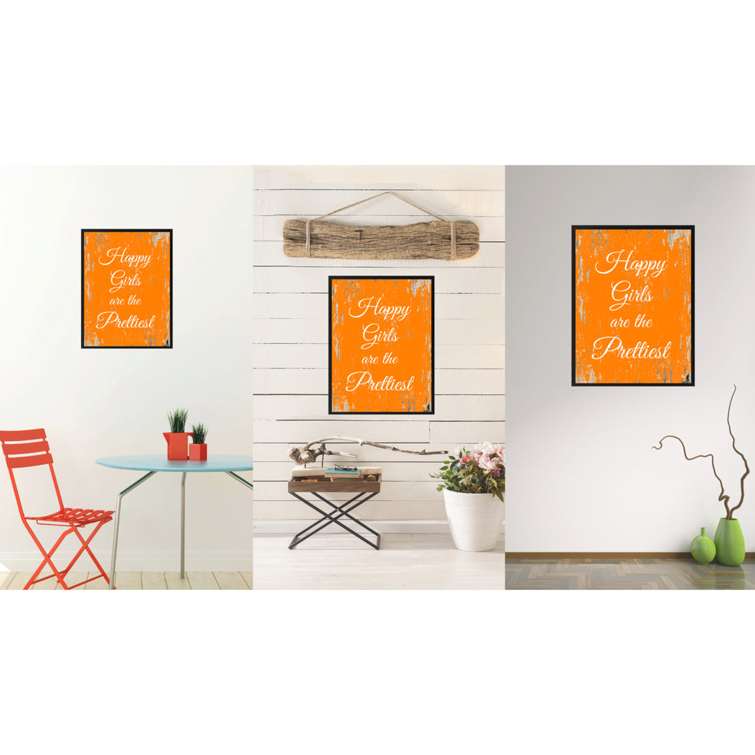 Happy Girls Are The Prettiest Saying Canvas Print with Picture Frame  Wall Art Gifts Image 2