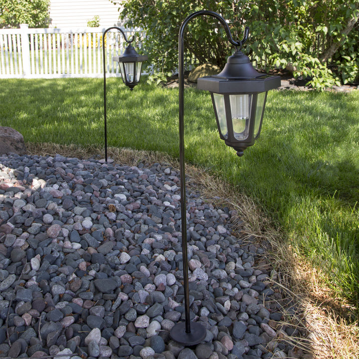 Pure Garden Solar LED Black Coach Lanterns 2 Pack with Hooks Outdoor Decor Image 2