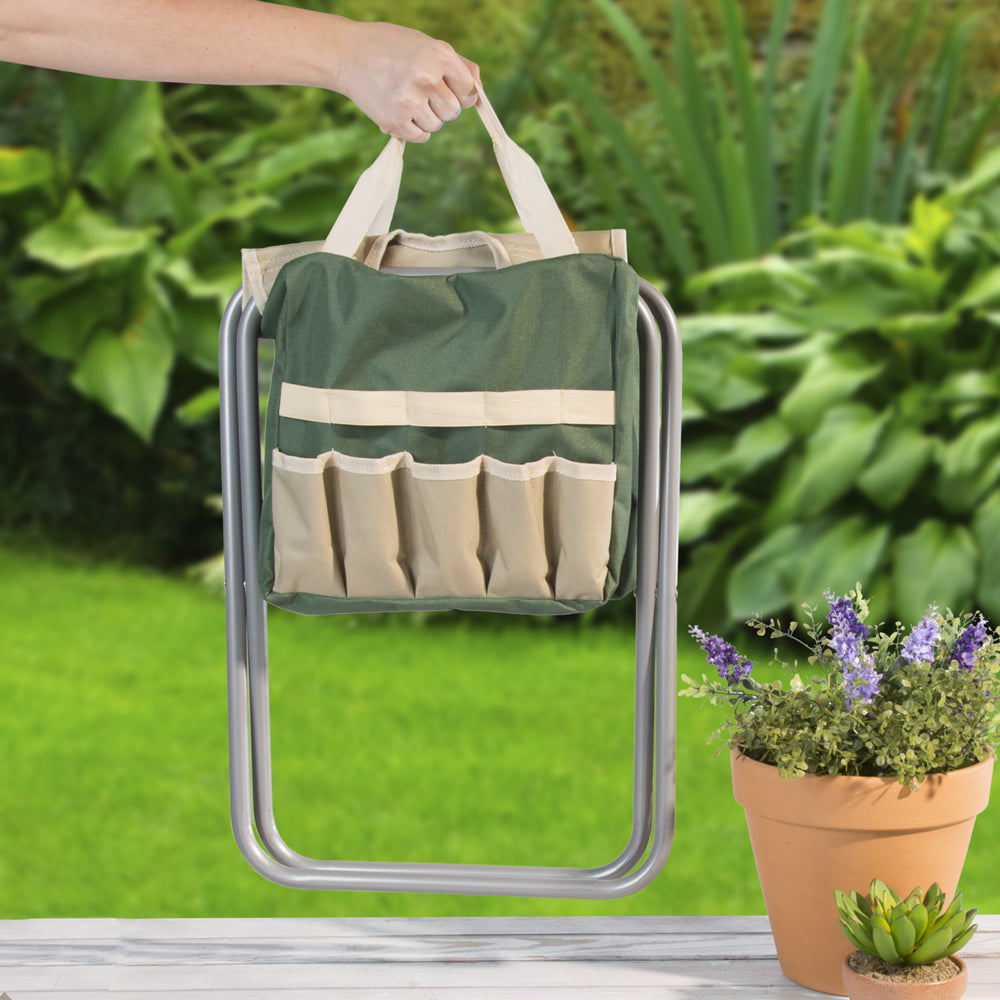Pure Garden Folding Garden Stool with Tool Bag and 5 Tools Makes Yard Work and Gardening Easy on your Knees Image 2