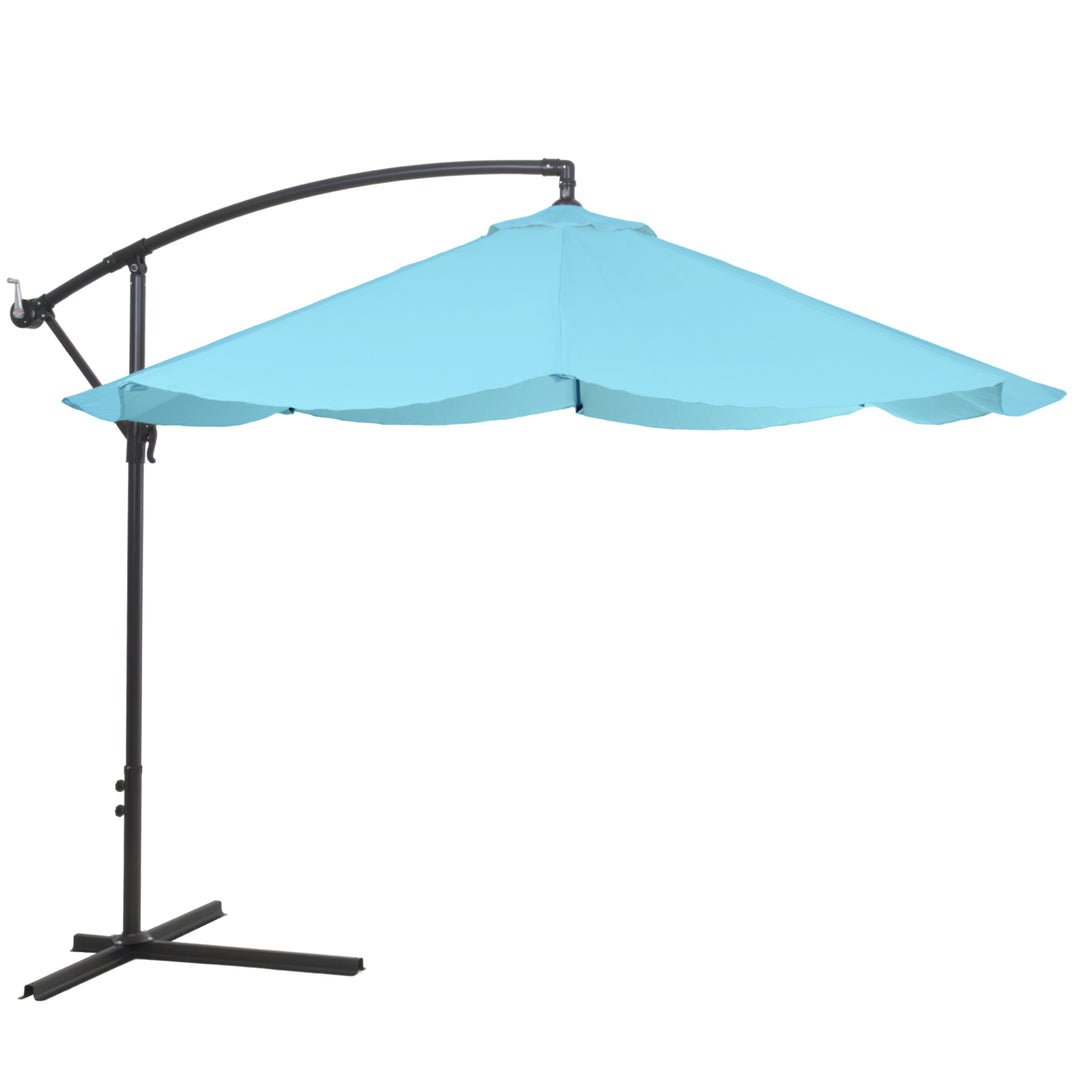 Offset 10 Foot Aluminum Hanging Patio Umbrella Sky Blue with Cross Base Bars Image 3