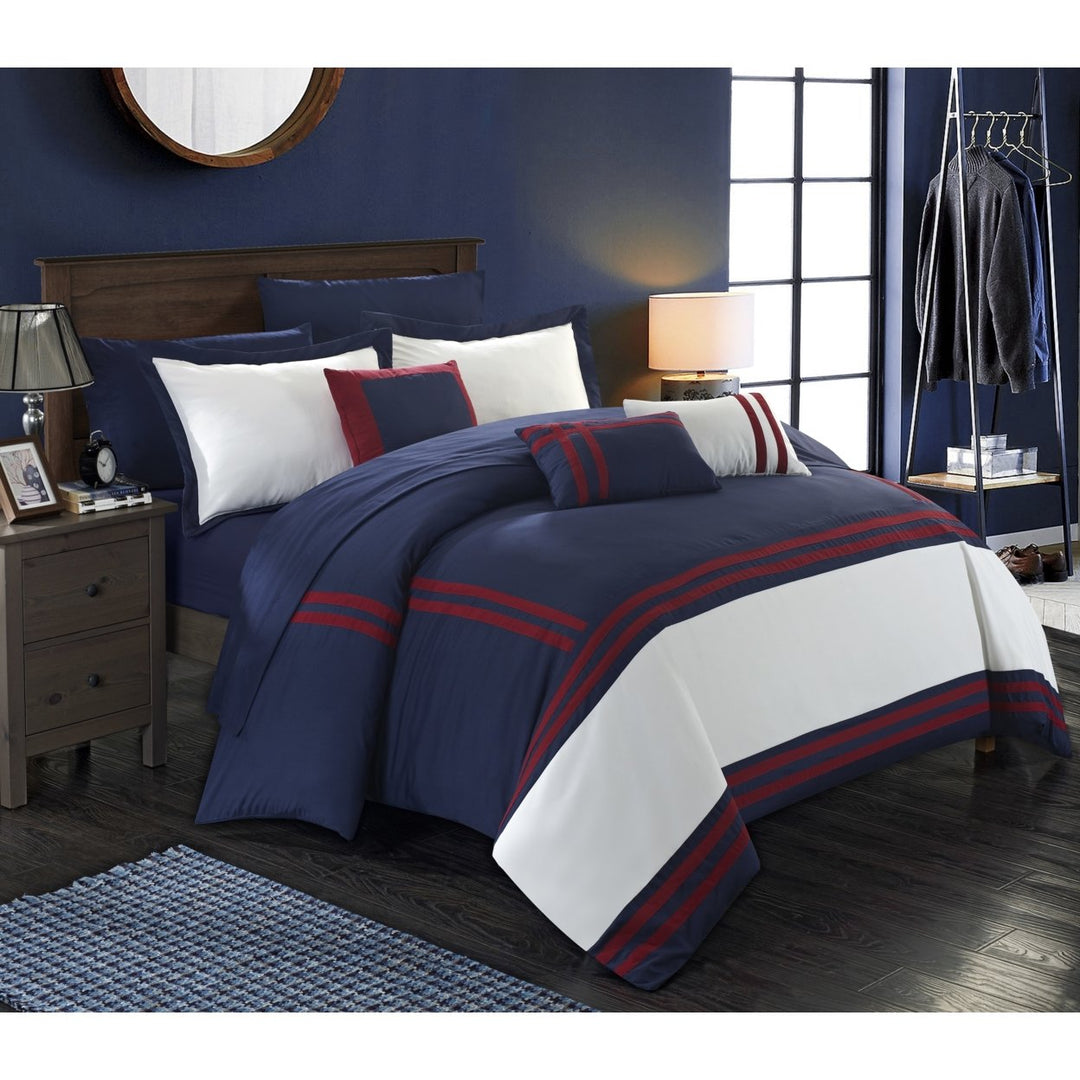 Chic Home 10 Piece Annabel Supersoft Oversized pieced color block banding collection Bed In a Bag Comforter Set Image 1