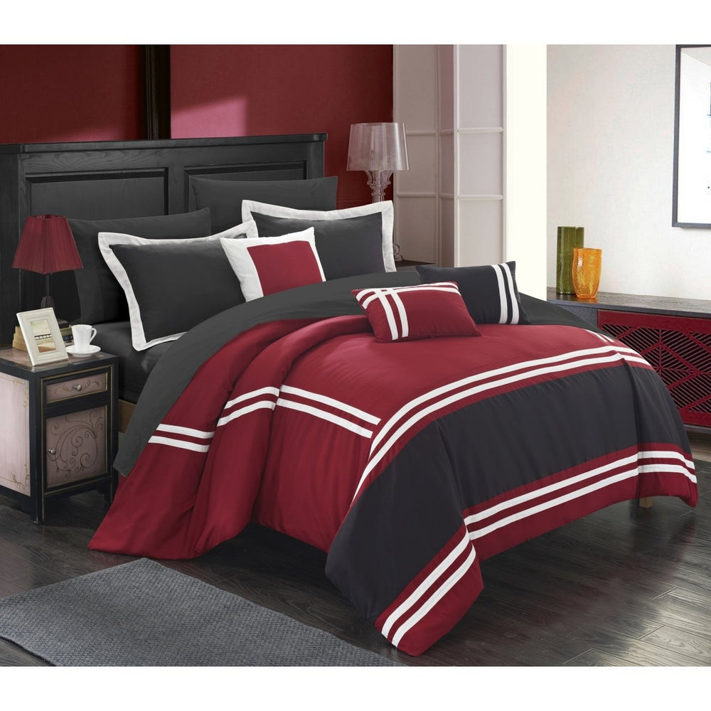 Chic Home 10 Piece Annabel Supersoft Oversized pieced color block banding collection Bed In a Bag Comforter Set Image 2
