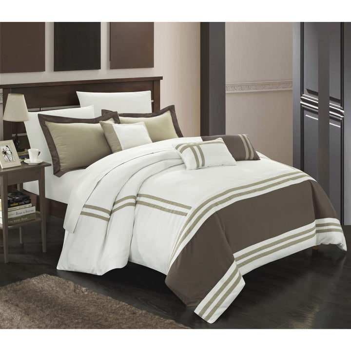 Chic Home 10 Piece Annabel Supersoft Oversized pieced color block banding collection Bed In a Bag Comforter Set Image 6