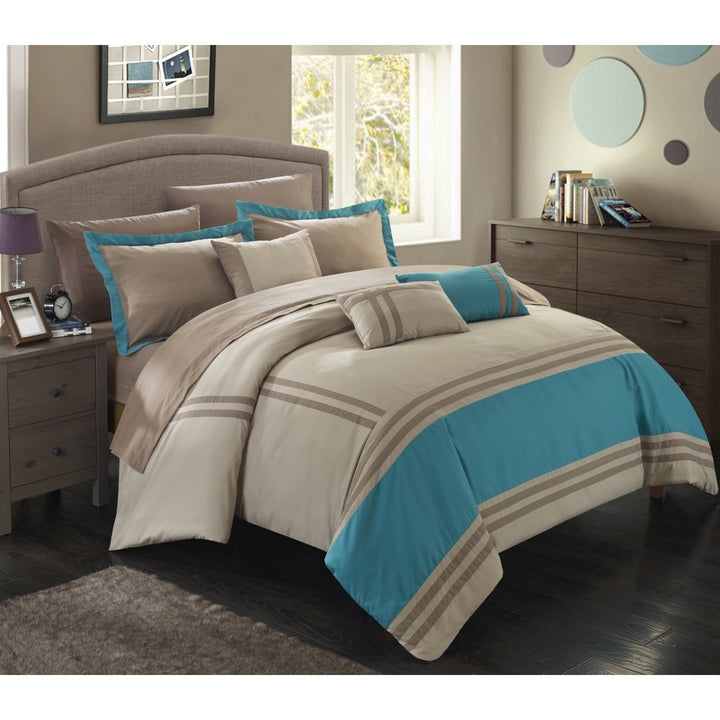 Chic Home 10 Piece Annabel Supersoft Oversized pieced color block banding collection Bed In a Bag Comforter Set Image 3
