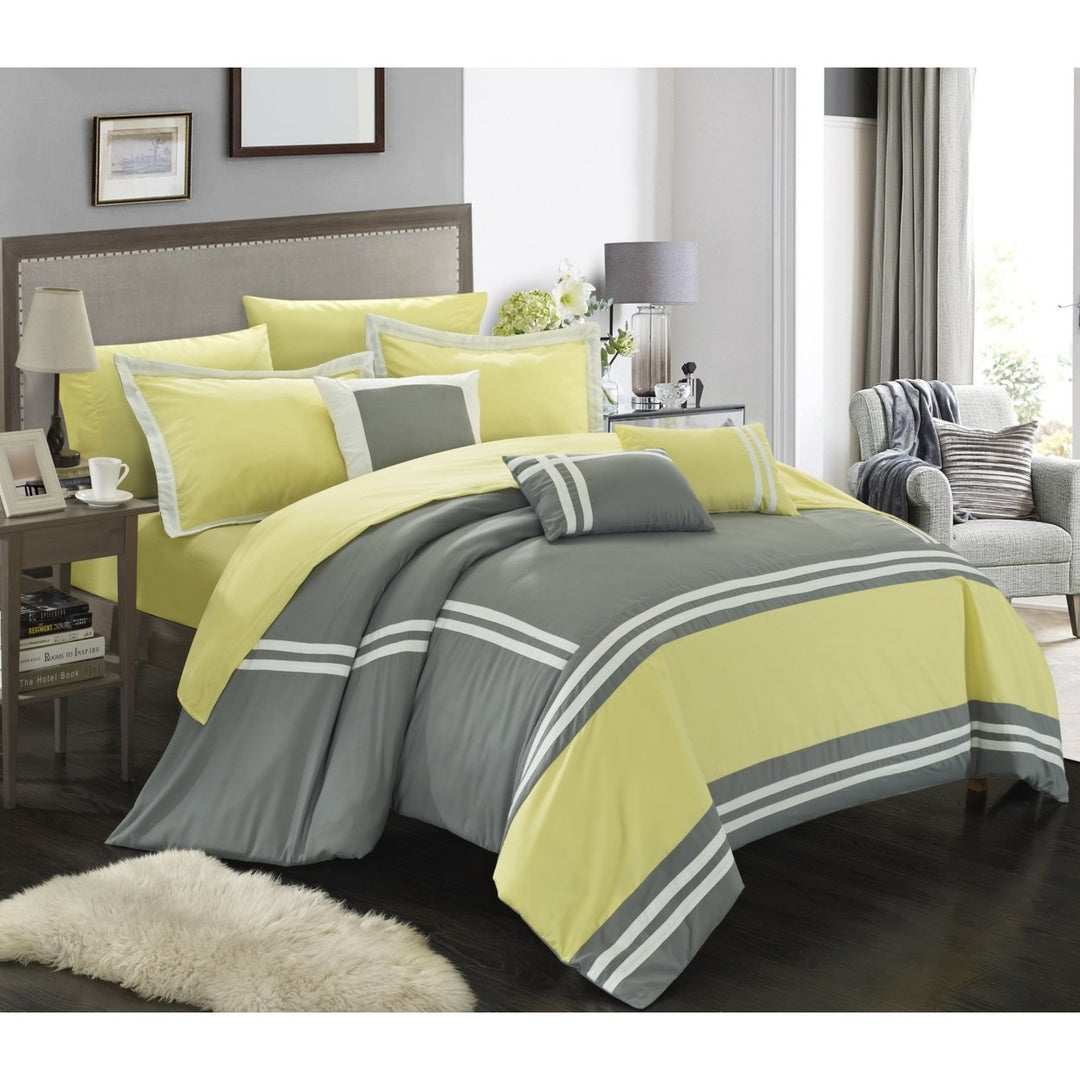 Chic Home 10 Piece Annabel Supersoft Oversized pieced color block banding collection Bed In a Bag Comforter Set Image 4