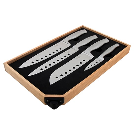 Ozeri 5-Piece Stainless Steel Knife and Sharpener Set, with Japanese Stainless Steel Slotted Blades Image 7