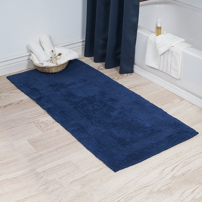 Lavish Home Reversible Bath Rug 100% Cotton Navy 60x24 High Pile Plush Image 1