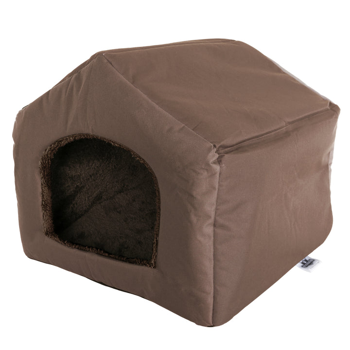 PETMAKER Cozy Cottage House Pet Bed Brown 19x18.5x17 for Dogs Cats Waterproof Image 3