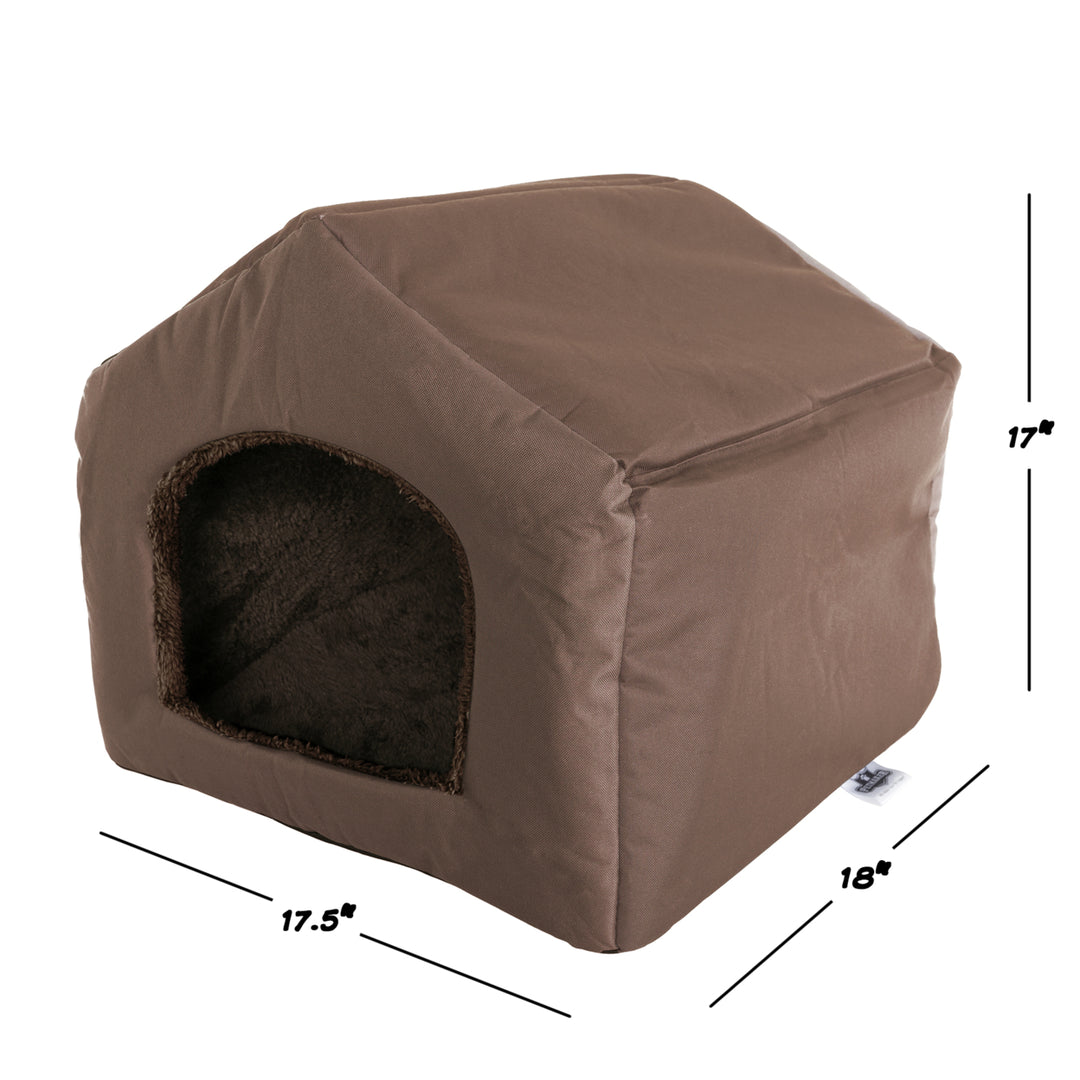 PETMAKER Cozy Cottage House Pet Bed Brown 19x18.5x17 for Dogs Cats Waterproof Image 4