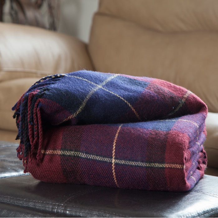 Lavish Home Cashmere-Like Blanket Throw Blue Red Plaid 50x60 Acrylic Tassel Image 1