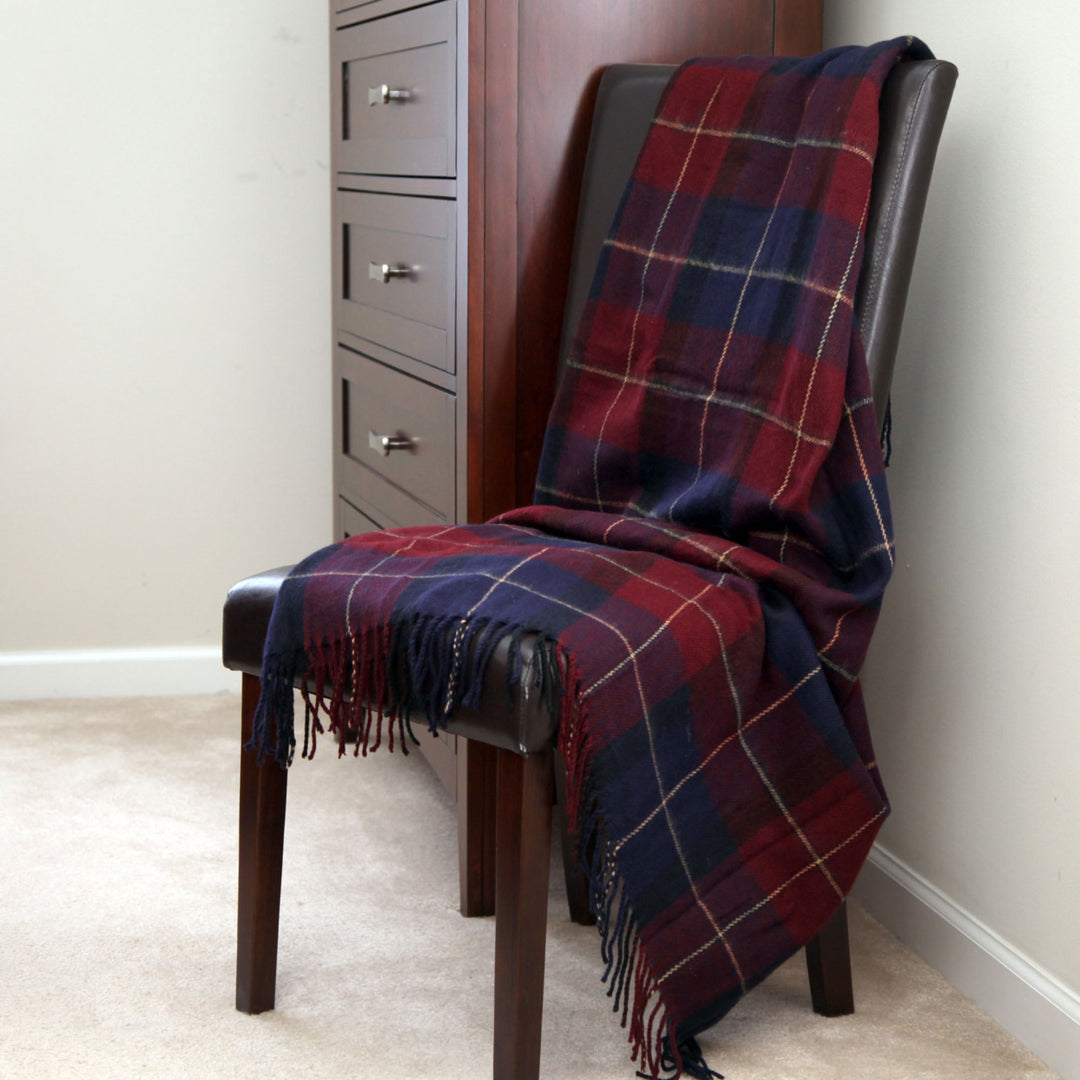 Lavish Home Cashmere-Like Blanket Throw Blue Red Plaid 50x60 Acrylic Tassel Image 3