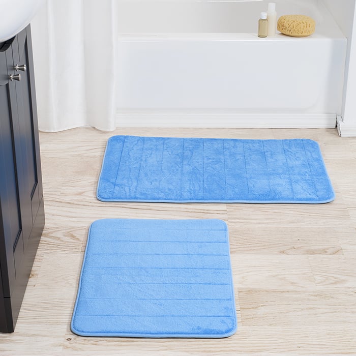 Lavish Home Blue Memory Foam Bath Mat Set 2 Piece Non-Skid Soft Microfiber Image 1