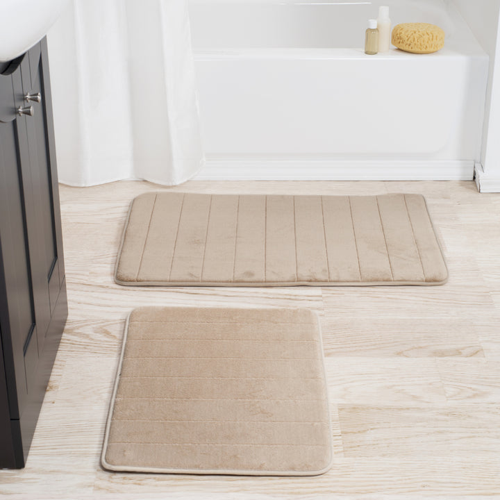 Lavish Home Memory Foam Bath Mat Set Taupe 2 Piece Non-Skid Absorbent 100% Microfiber Image 2