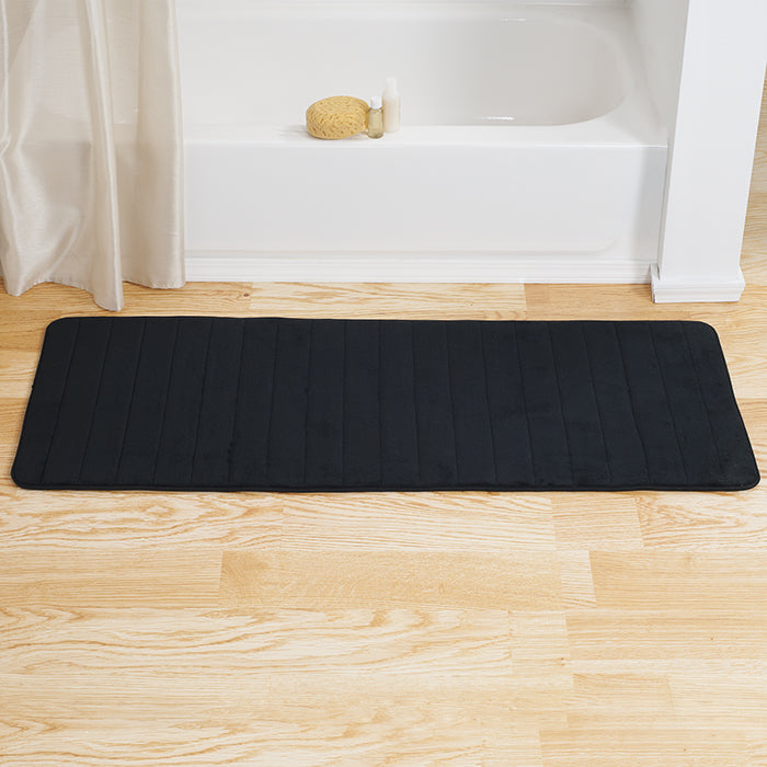 Lavish Home Memory Foam Striped Extra Long Bath Mat - Black - 24x60 Image 1