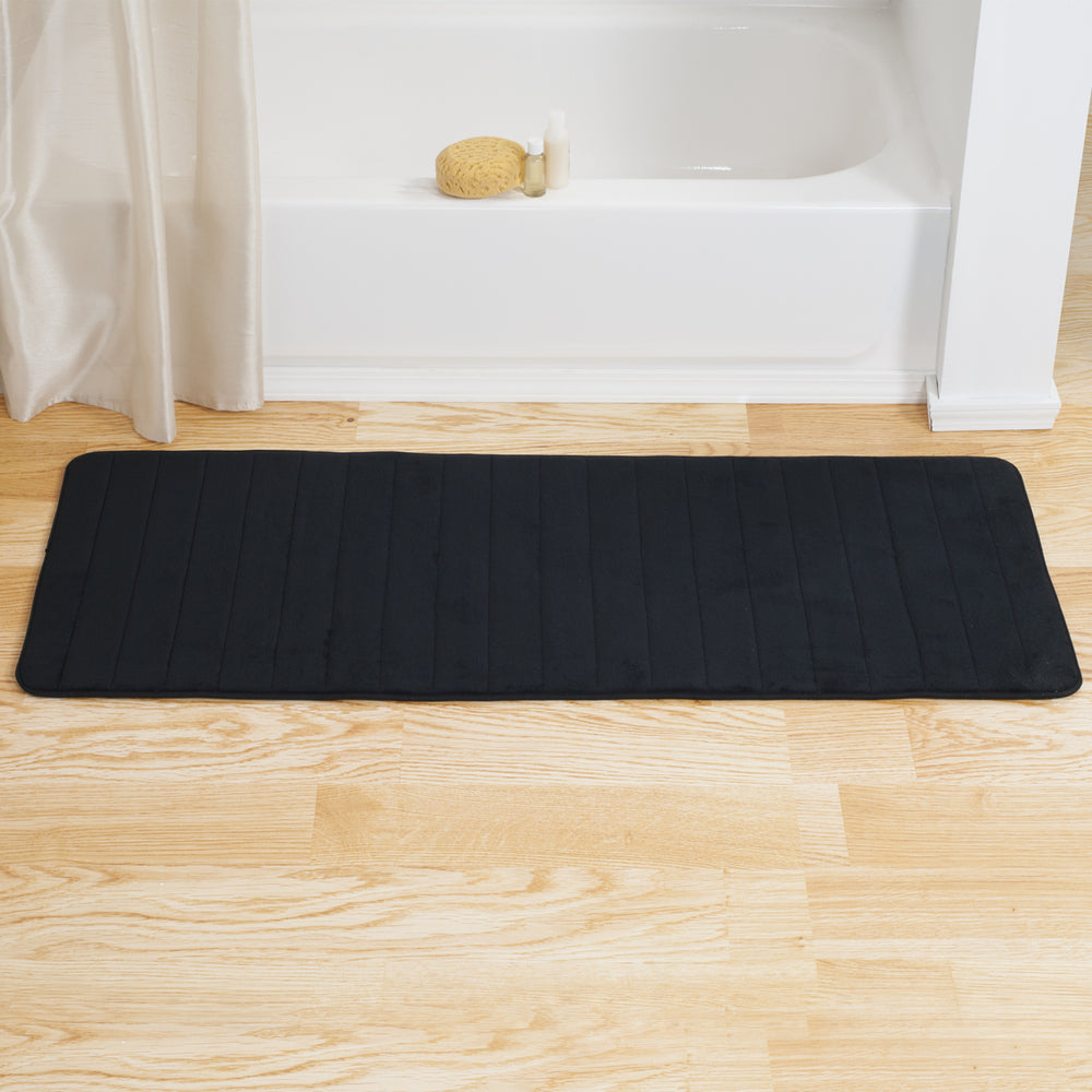 Lavish Home Memory Foam Striped Extra Long Bath Mat - Black - 24x60 Image 2