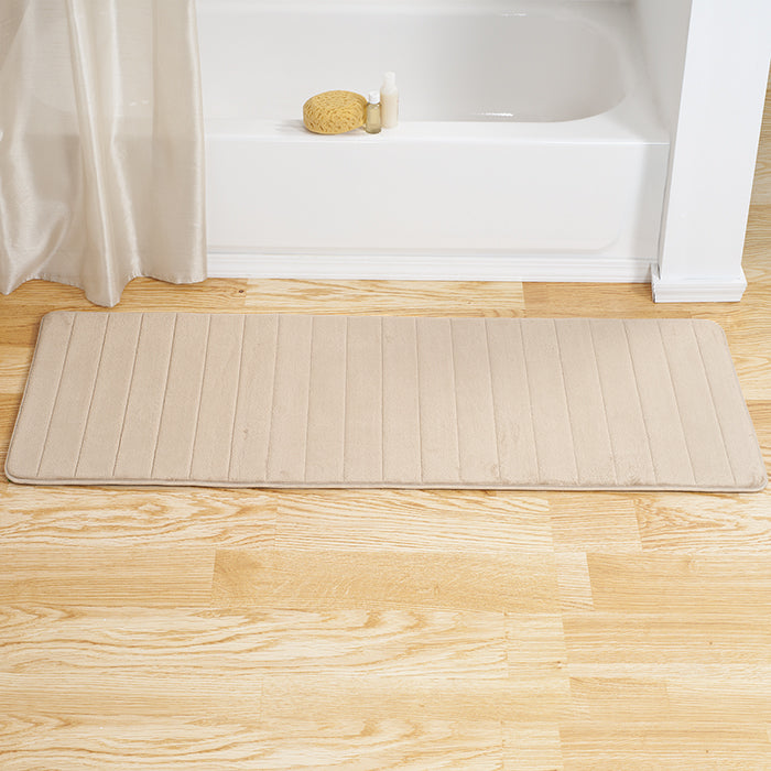 Lavish Home Memory Foam Bath Mat Extra Long Beige 24x60 Soft Stripe Design Image 1