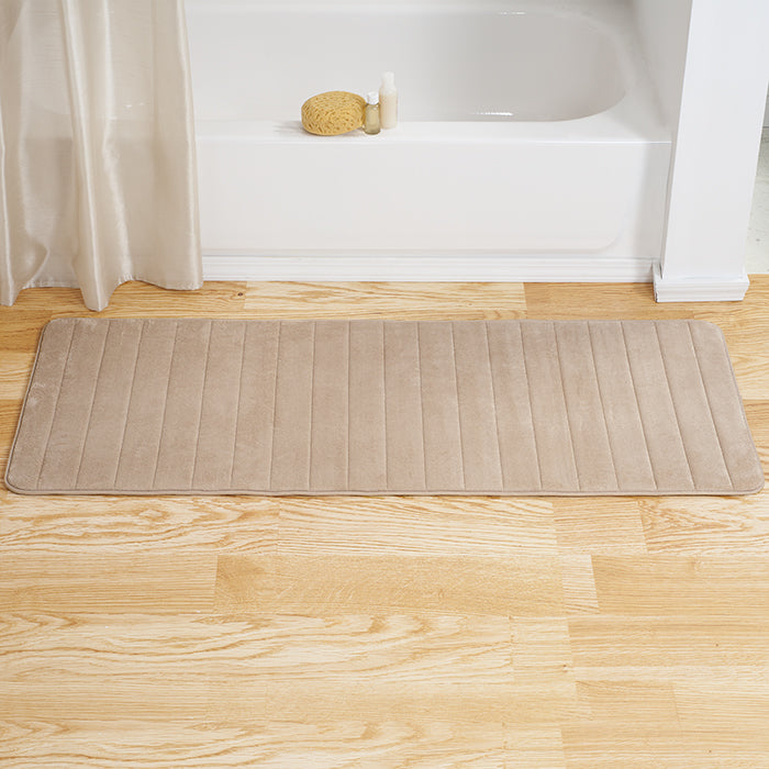 Lavish Home Memory Foam Striped Extra Long Bath Mat - Taupe - 24x60 Image 1