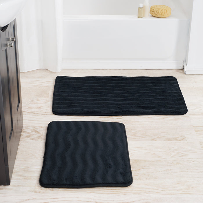 Lavish Home Memory Foam Bath Mat Set 2 Piece Black Oversized Standard Soft Image 1