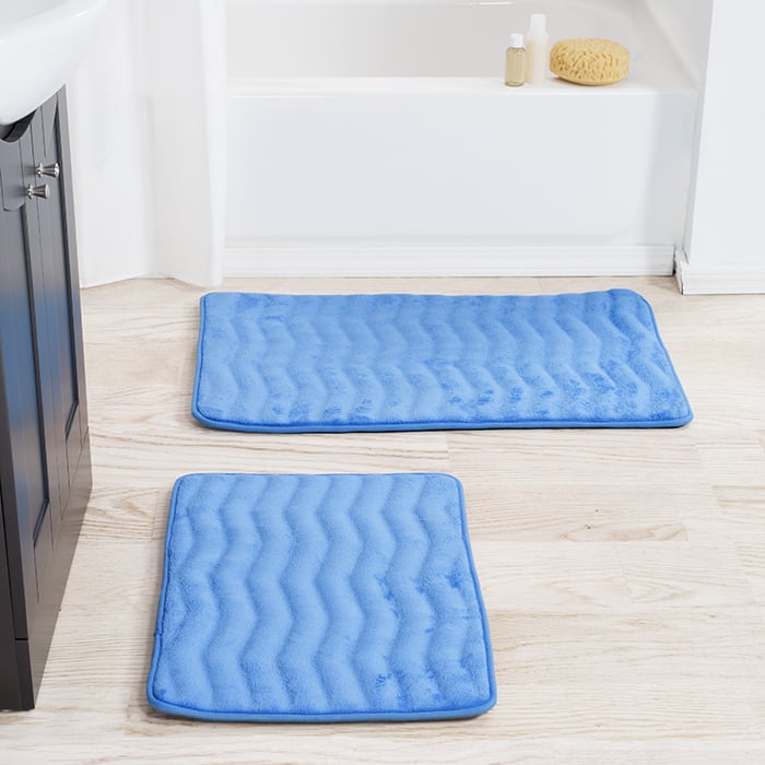 Lavish Home 2 Piece Memory Foam Bath Mat Set Blue Oversized Standard 100% Microfiber Image 1