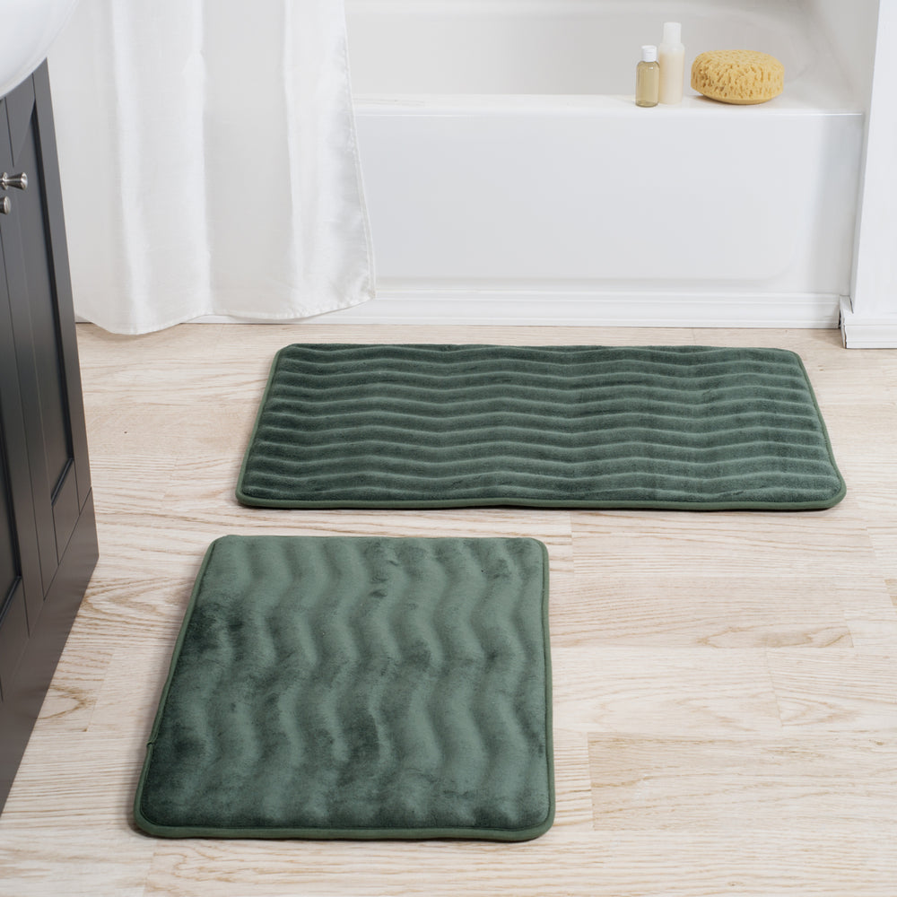 Lavish Home 2 Piece Memory Foam Bath Mat Set - Green Image 2