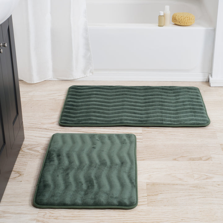 Lavish Home 2 Piece Memory Foam Bath Mat Set - Green Image 2