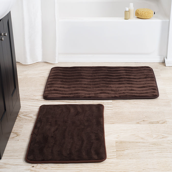 Lavish Home Memory Foam Bath Mat Set 2 Piece Chocolate Microfiber Oversized Image 1