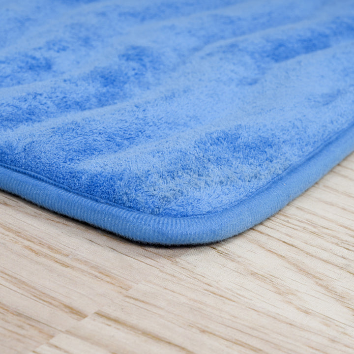 Lavish Home 2 Piece Memory Foam Bath Mat Set Blue Oversized Standard 100% Microfiber Image 3