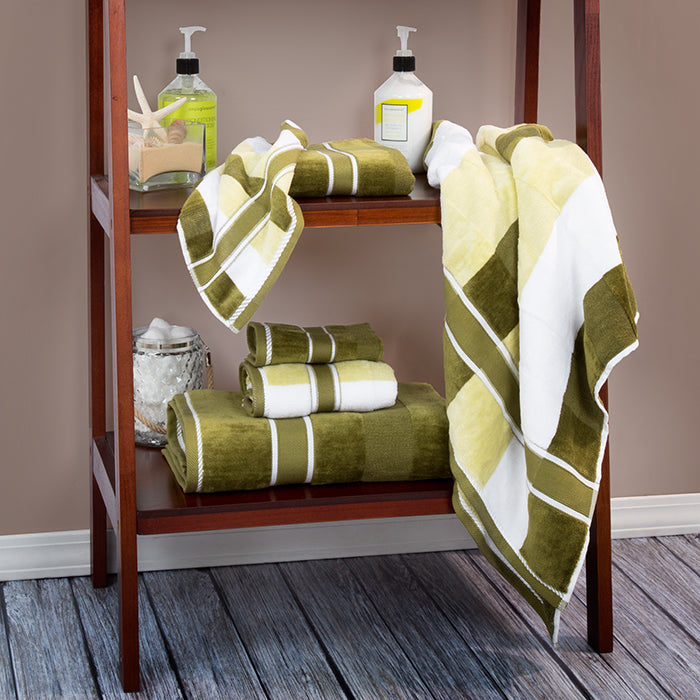 Lavish Home 100% Cotton Oakville Velour 6 Piece Towel Set - Green Image 1
