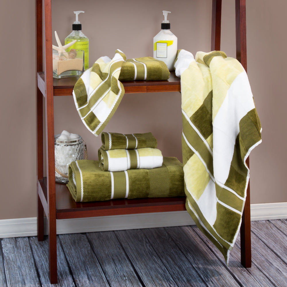 Lavish Home 100% Cotton Oakville Velour 6 Piece Towel Set - Green Image 2