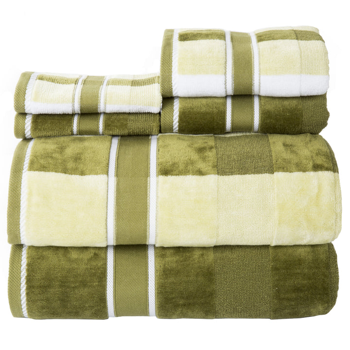 Lavish Home 100% Cotton Oakville Velour 6 Piece Towel Set - Green Image 3