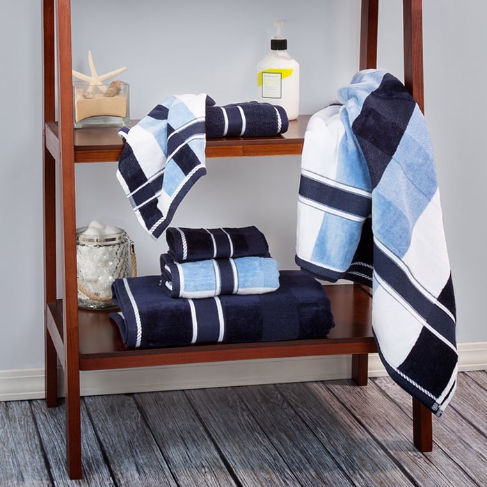 Lavish Home Cotton Oakville 6 Piece Towel Set Navy Soft Velour Bath Towels Image 1