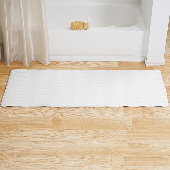 Microfiber Memory Foam Bathmat 24x60 Non-Slip Plush Runner White for Bathroom Image 1