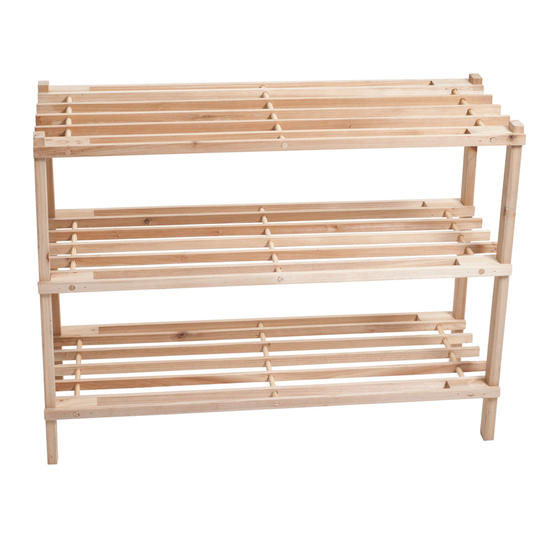 Lavish Home 3 Tier Blonde Wood Shoe Rack for 9 Pairs Easy Assembly Compact Design Image 3