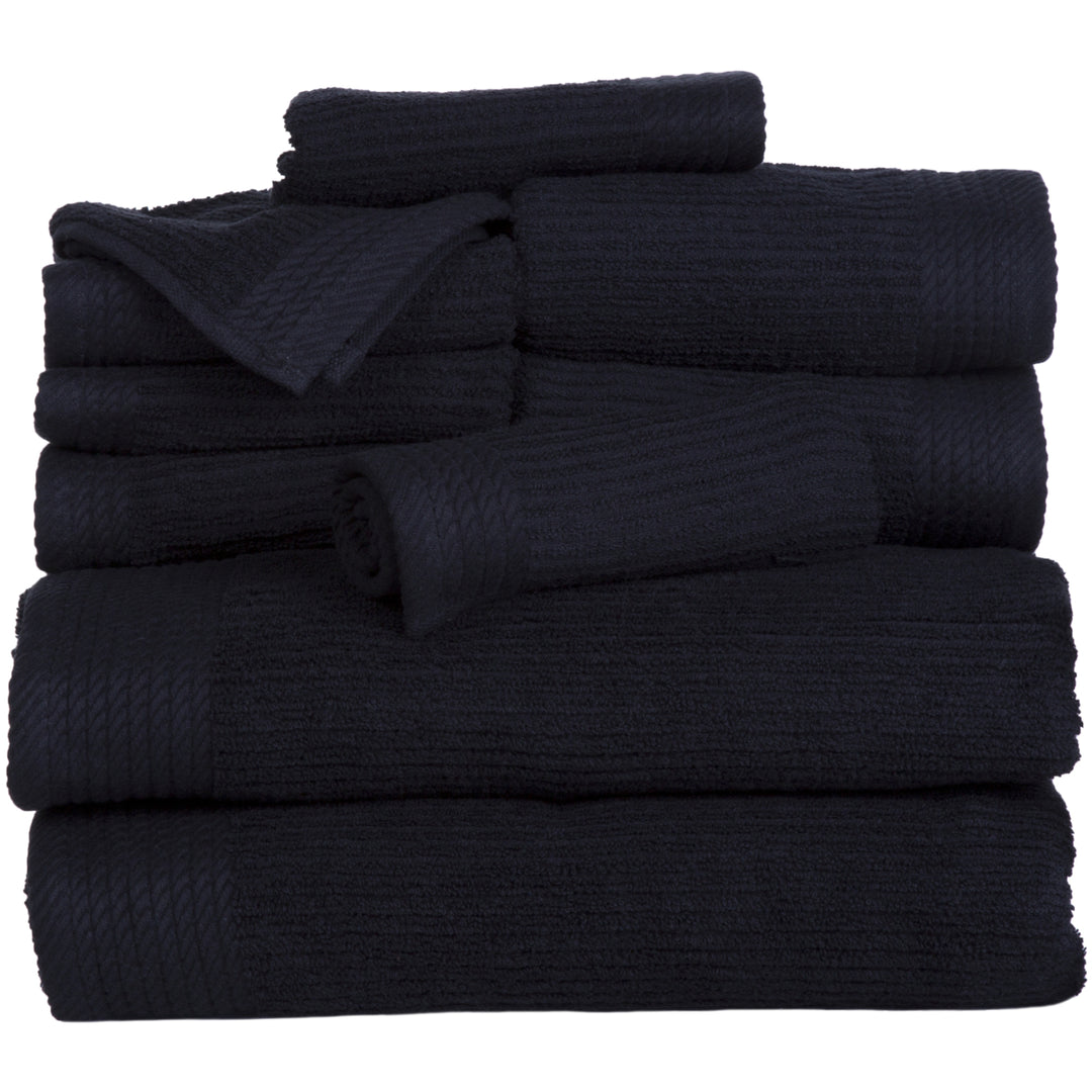 Lavish Home 10 Piece Cotton Towel Set Black Ribbed Bath Hand Fingertip Washcloths Image 3