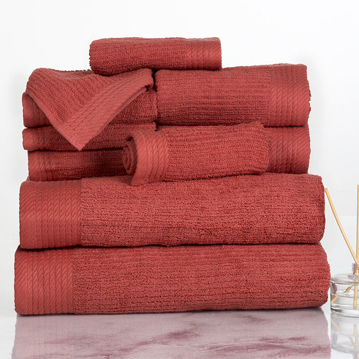 Lavish Home 10 Piece Ribbed Cotton Towel Set Brick 100% Cotton Bath Towels Image 1