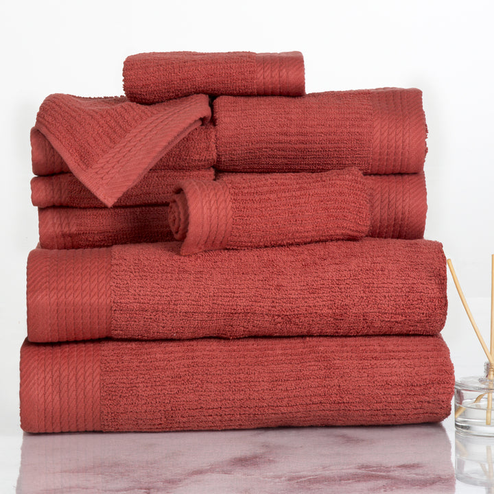 Lavish Home 10 Piece Ribbed Cotton Towel Set Brick 100% Cotton Bath Towels Image 2