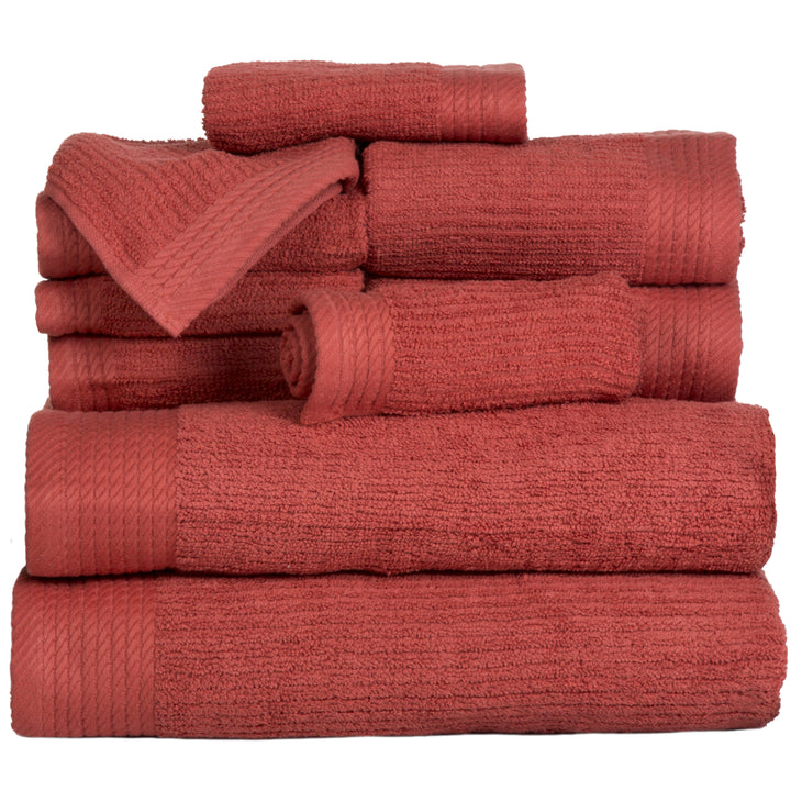 Lavish Home 10 Piece Ribbed Cotton Towel Set Brick 100% Cotton Bath Towels Image 3