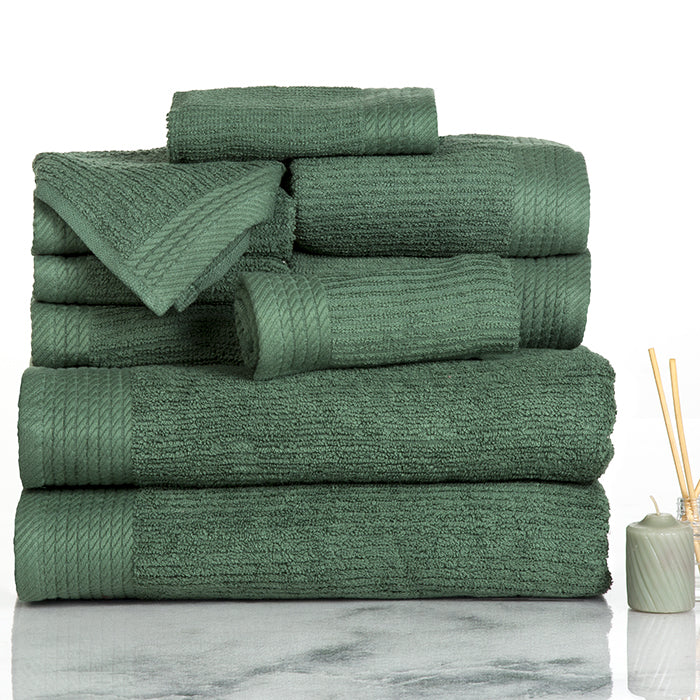 Lavish Home 10 Piece Ribbed Cotton Towel Set Green Bath Hand Washcloth Fingertip Image 1